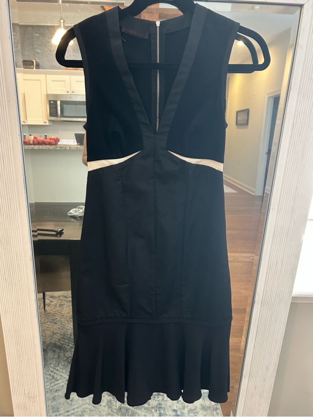 Narciso Rodriguez Black Sleeveless V-Neck Dress with Cream Accents